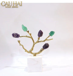 Maison Couture - Tượng Đồng Nhánh Cây Đá Thạch Anh Amethyst Aventurine Tree of Fortune 25x8x26-TƯỢNG TRANG TRÍ-CẬU HAI HOME DECOR