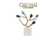 Maison Couture - Tượng Đồng Nhánh Cây Đá Thạch Anh Amethyst Aventurine Tree of Fortune 25x8x26-TƯỢNG TRANG TRÍ-CẬU HAI HOME DECOR