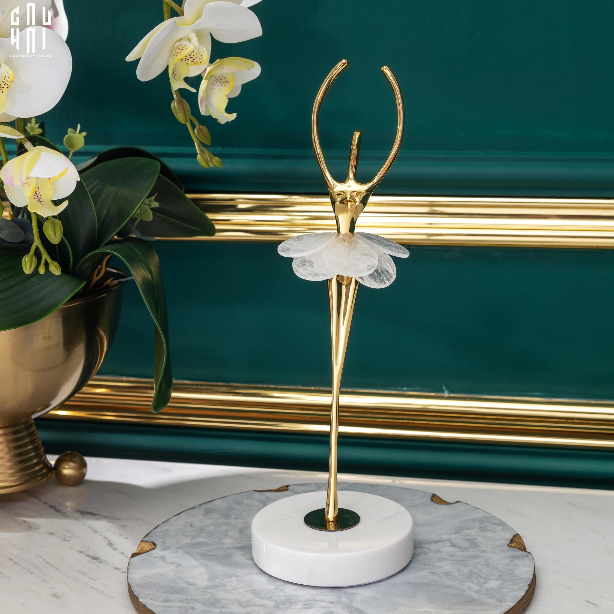 Maison Couture - Tượng Đồng Pha Lê Cô Gái Ballet Golden Ballerina Continental 10x30-TƯỢNG TRANG TRÍ-CẬU HAI HOME DECOR