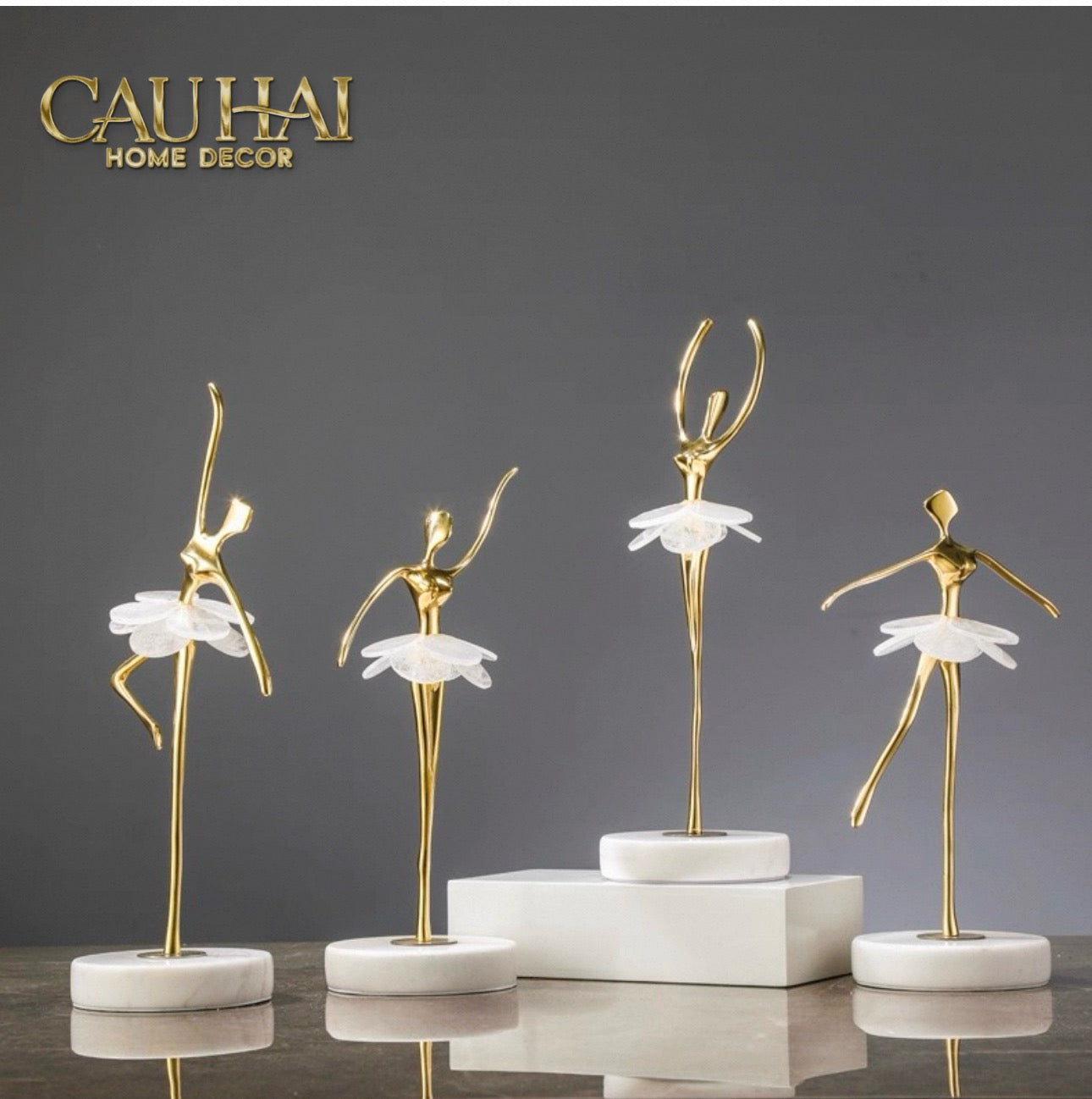 Maison Couture - Tượng Đồng Pha Lê Cô Gái Ballet Golden Ballerina Continental 10x30-TƯỢNG TRANG TRÍ-CẬU HAI HOME DECOR