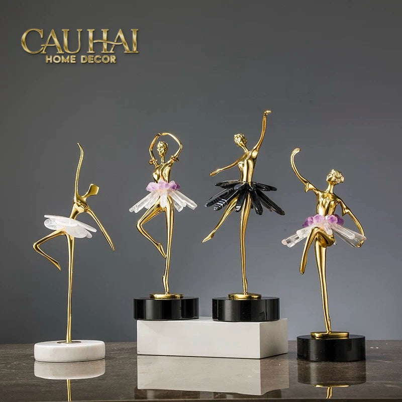 Maison Couture - Tượng Đồng Pha Lê Cô Gái Ballet Golden Ballerina Continental 10x30-TƯỢNG TRANG TRÍ-CẬU HAI HOME DECOR
