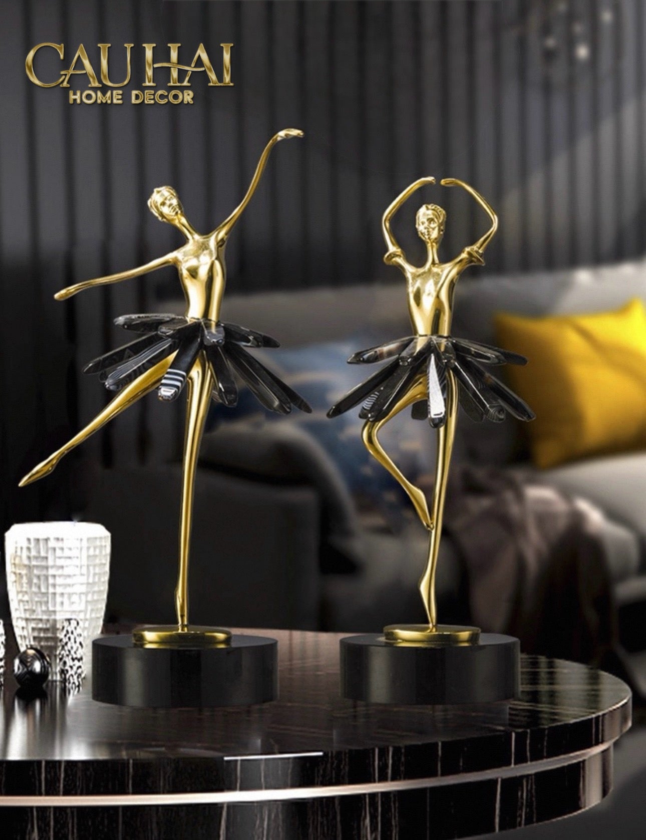 Maison Couture - Tượng Đồng Pha Lê Cô Gái Ballet Golden Ballerina Continental 10x30-TƯỢNG TRANG TRÍ-CẬU HAI HOME DECOR