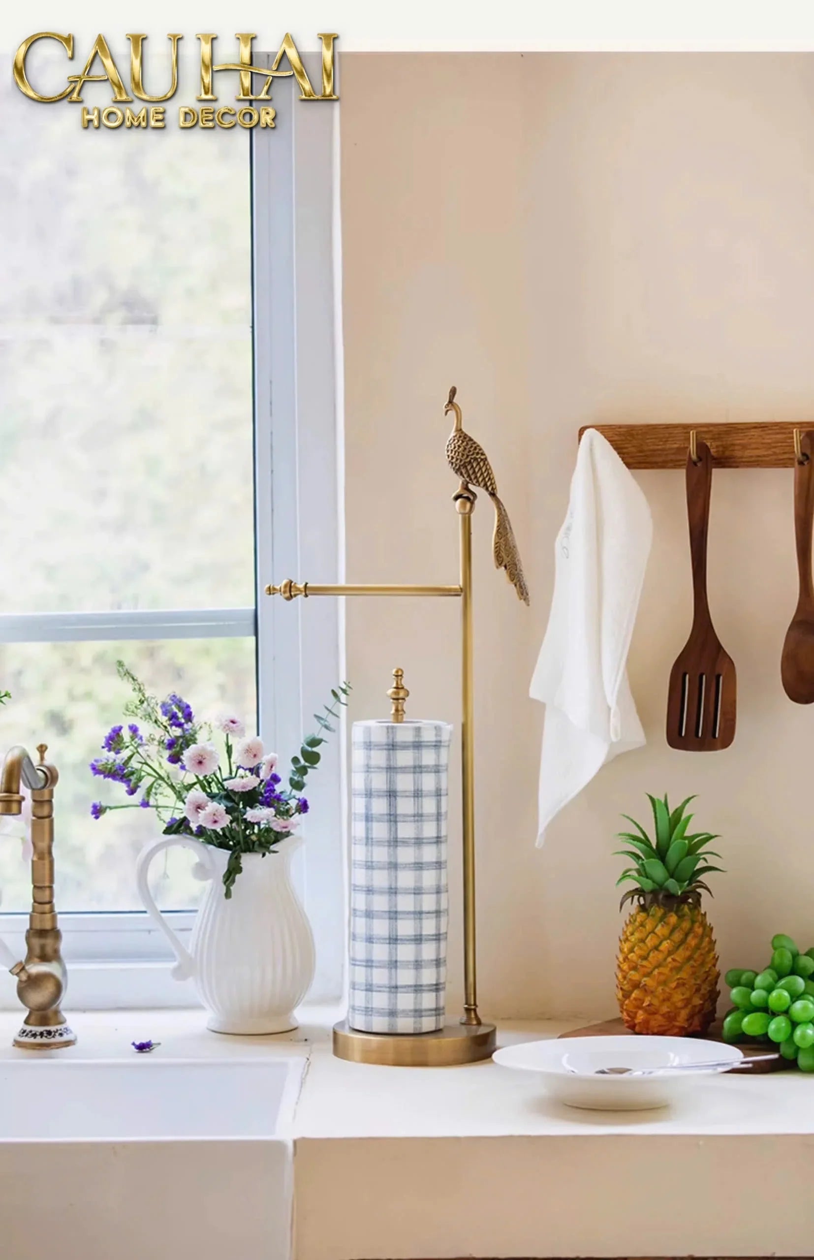 Maison Couture - Tượng Giá Treo Khăn Khổng Tước Bằng Đồng Royale Paon Bathroom Vanity 16x67-TƯỢNG TRANG TRÍ-CẬU HAI HOME DECOR