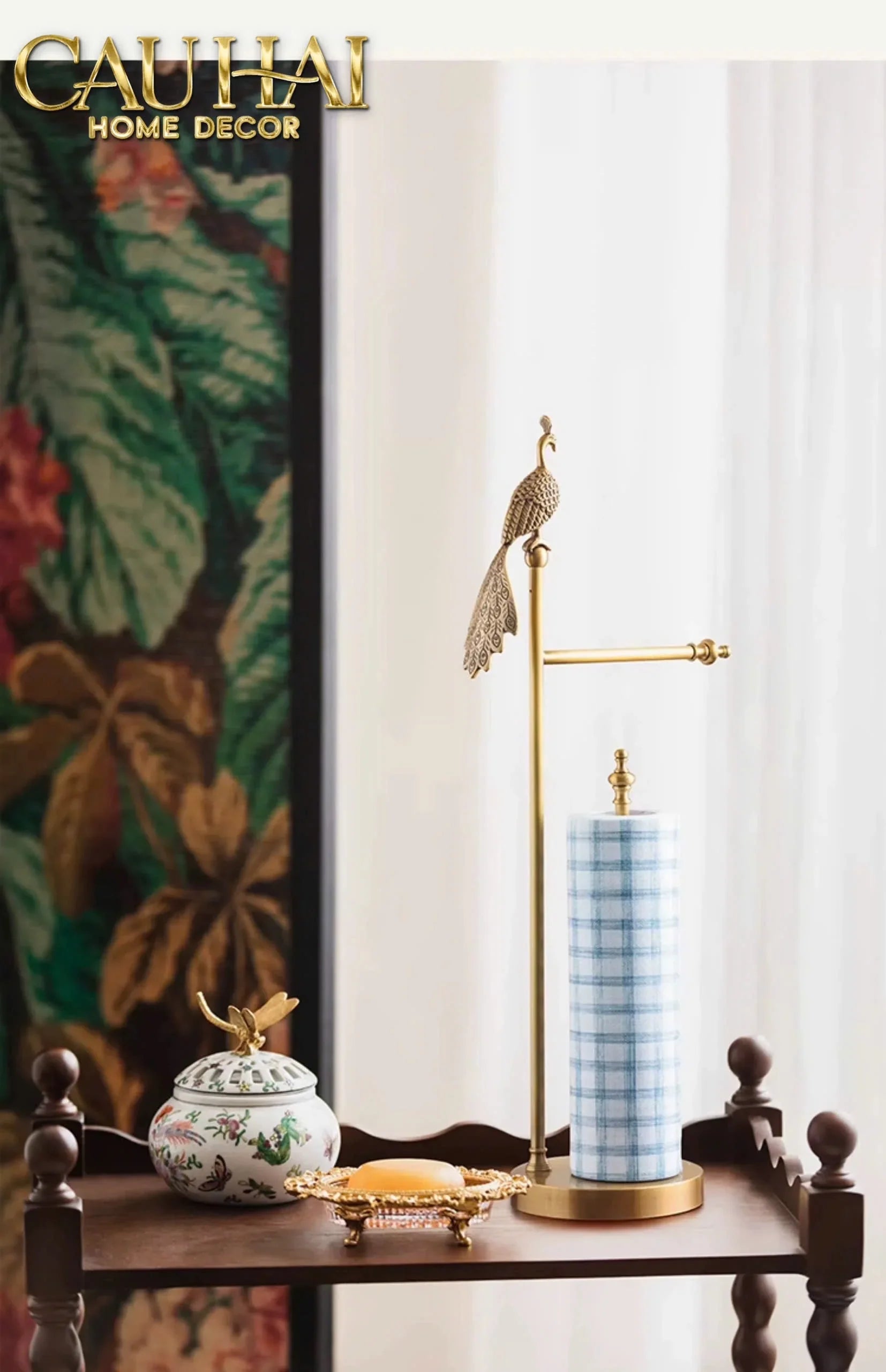 Maison Couture - Tượng Giá Treo Khăn Khổng Tước Bằng Đồng Royale Paon Bathroom Vanity 16x67-TƯỢNG TRANG TRÍ-CẬU HAI HOME DECOR