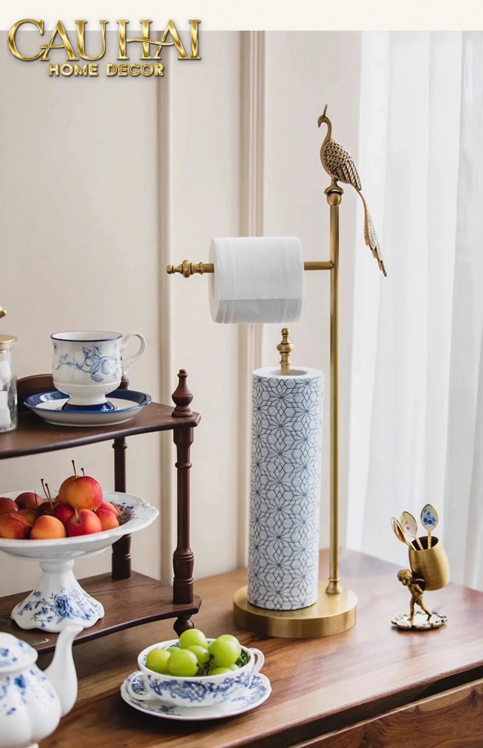 Maison Couture - Tượng Giá Treo Khăn Khổng Tước Bằng Đồng Royale Paon Bathroom Vanity 16x67-TƯỢNG TRANG TRÍ-CẬU HAI HOME DECOR