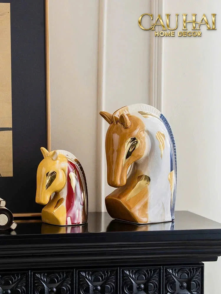 Maison Couture - Tượng Gốm Đầu Ngựa Equine Silhouette Sculpture Layered Painting Glazing H18/H28-CẬU HAI HOME DECOR