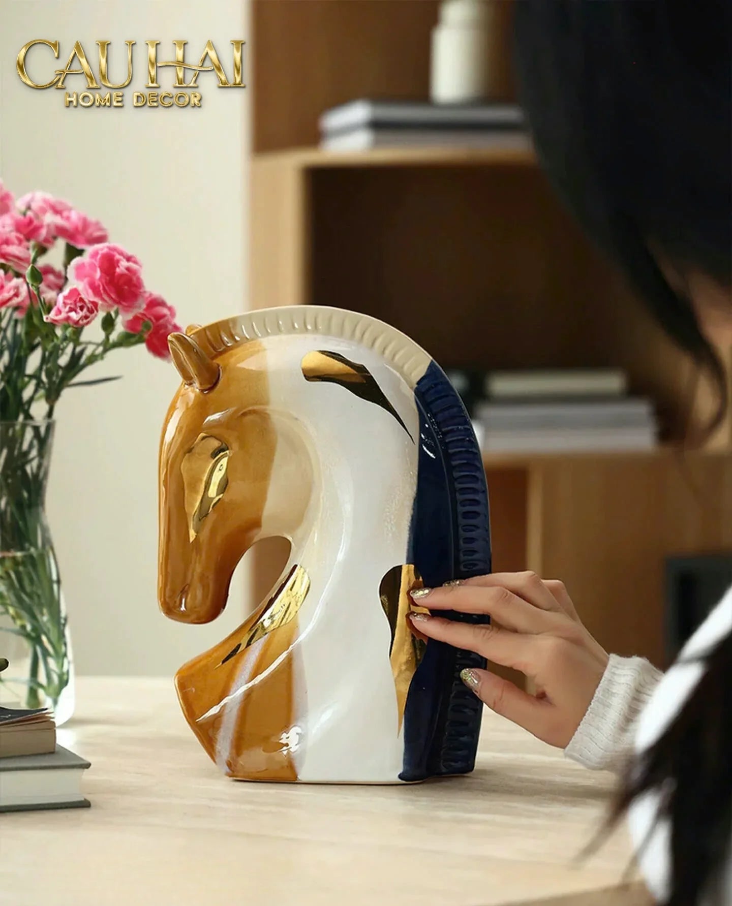 Maison Couture - Tượng Gốm Đầu Ngựa Equine Silhouette Sculpture Layered Painting Glazing H18/H28-CẬU HAI HOME DECOR