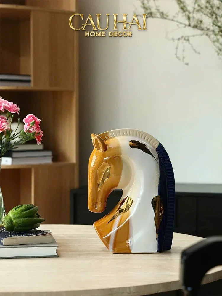 Maison Couture - Tượng Gốm Đầu Ngựa Equine Silhouette Sculpture Layered Painting Glazing H18/H28-CẬU HAI HOME DECOR