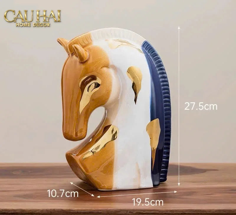 Maison Couture - Tượng Gốm Đầu Ngựa Equine Silhouette Sculpture Layered Painting Glazing H18/H28-CẬU HAI HOME DECOR
