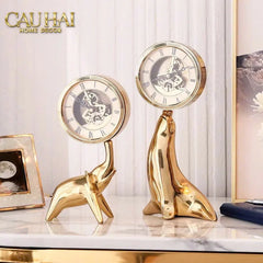 Maison Couture - Tượng Hải Cẩu Nâng Đồng Hồ Golden Guardian Seal TimeKeeper H25.5-TƯỢNG TRANG TRÍ-CẬU HAI HOME DECOR