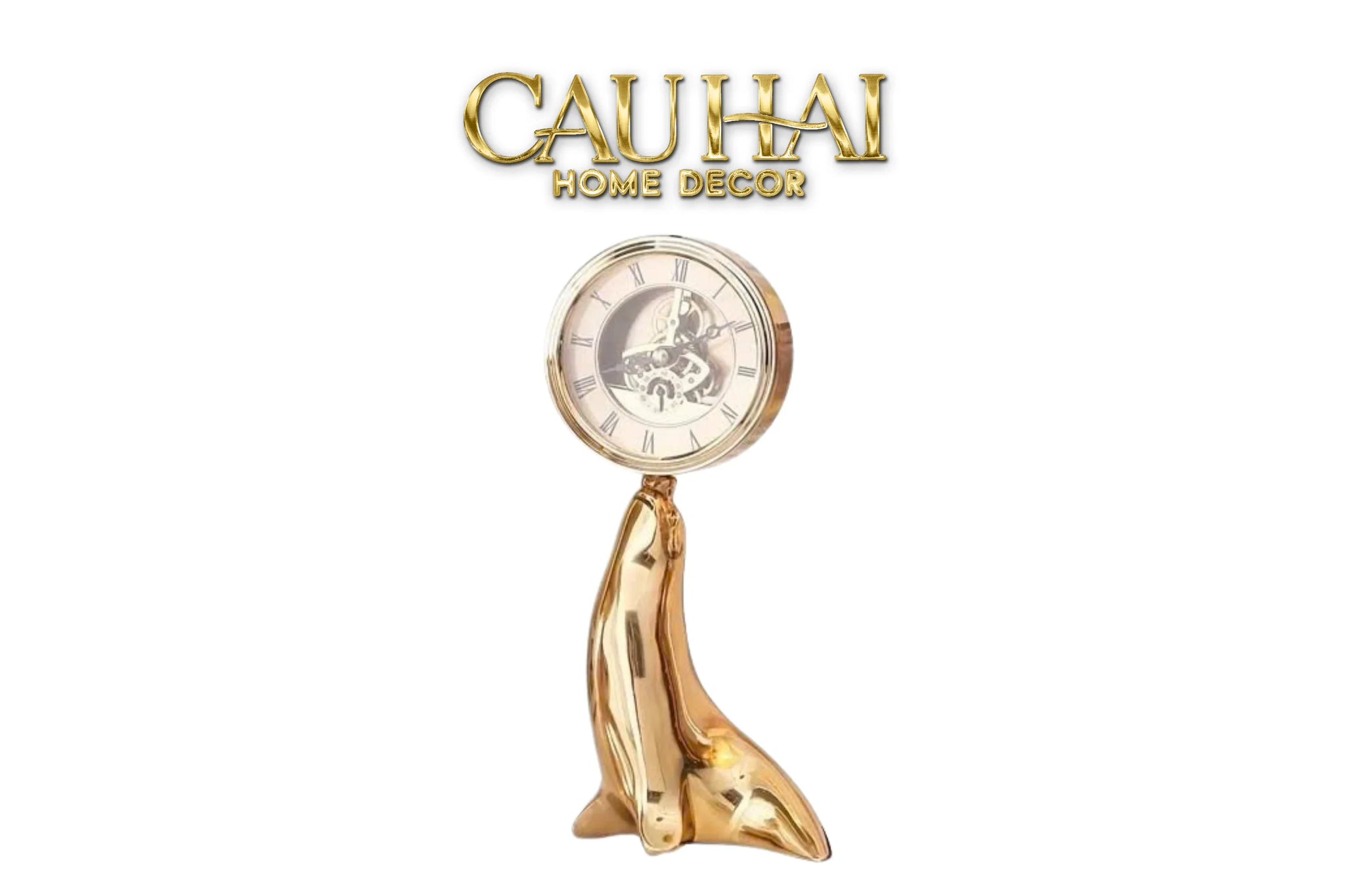 Maison Couture - Tượng Hải Cẩu Nâng Đồng Hồ Golden Guardian Seal TimeKeeper H25.5-TƯỢNG TRANG TRÍ-CẬU HAI HOME DECOR
