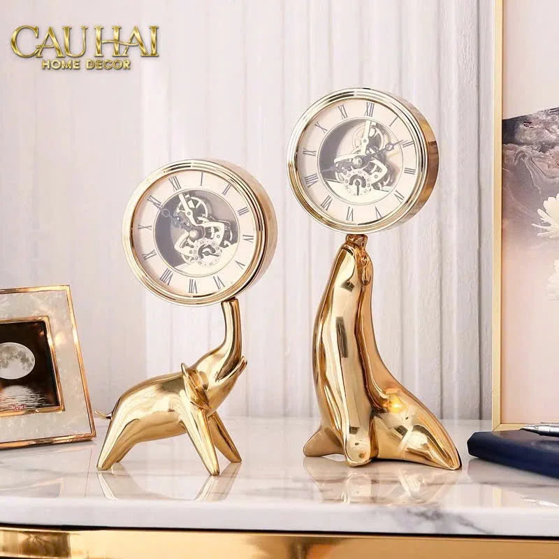 Maison Couture - Tượng Hải Cẩu Nâng Đồng Hồ Golden Guardian Seal TimeKeeper H25.5-CẬU HAI HOME DECOR