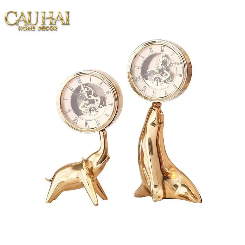 Maison Couture - Tượng Hải Cẩu Nâng Đồng Hồ Golden Guardian Seal TimeKeeper H25.5-TƯỢNG TRANG TRÍ-Đối tác tại Trung Quốc theo từng đơn đặt hàng-CẬU HAI HOME DECOR