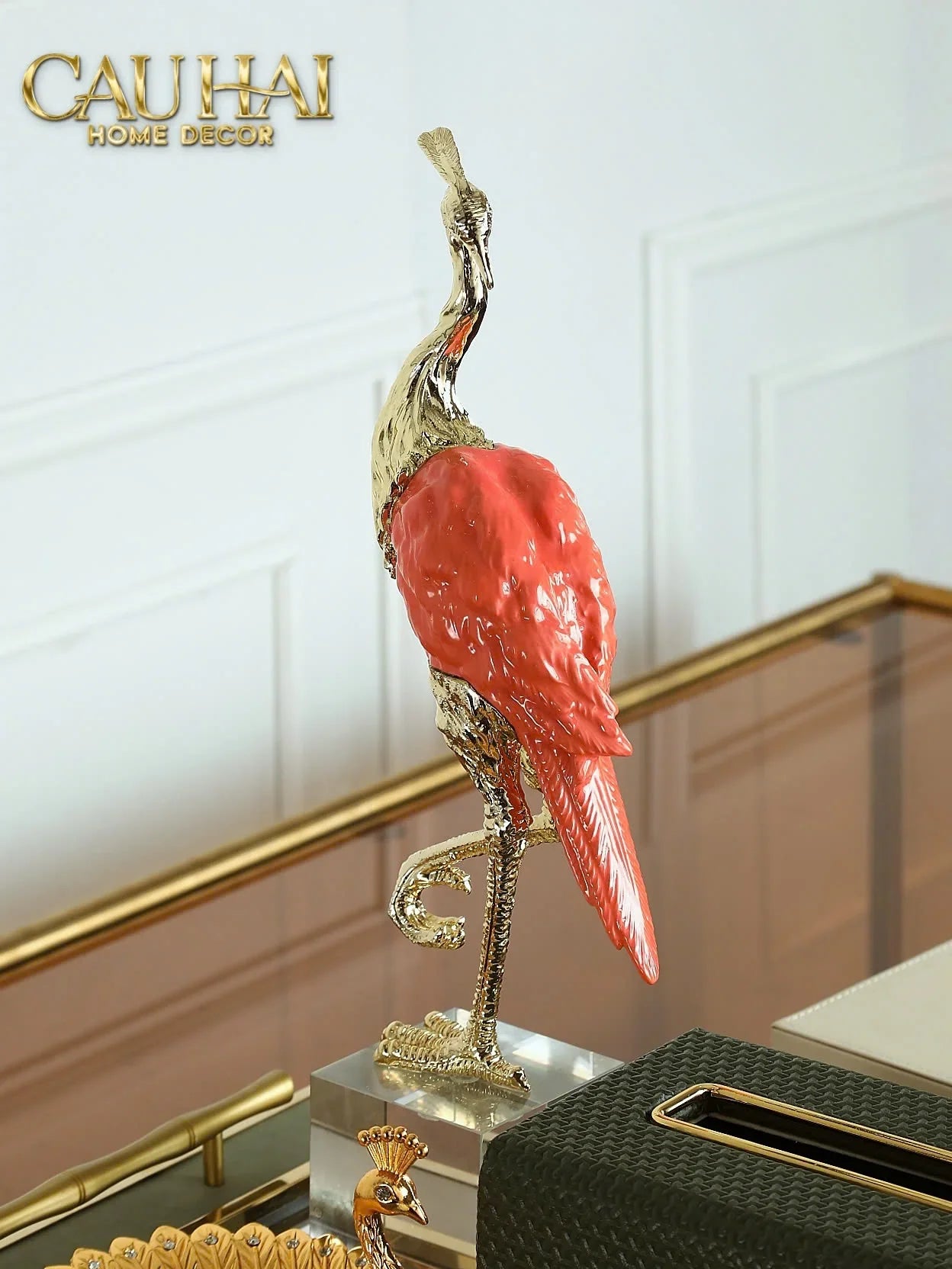Maison Couture - Tượng Hồng Hạc Bằng Đồng Đế Pha Lê - Brasson Crane Critalleries Sculptures 13x41-TƯỢNG TRANG TRÍ-CẬU HAI HOME DECOR