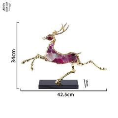 Maison Couture - Tượng Hươu Chạy Bằng Đồng Đá Thạch Anh Tím Amethyst Bolting Elk 42.5x34-TƯỢNG TRANG TRÍ-CẬU HAI HOME DECOR