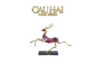 Maison Couture - Tượng Hươu Chạy Bằng Đồng Đá Thạch Anh Tím Amethyst Bolting Elk 42.5x34-TƯỢNG TRANG TRÍ-CẬU HAI HOME DECOR