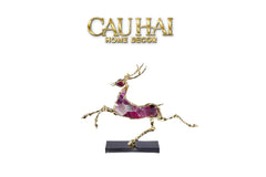 Maison Couture - Tượng Hươu Chạy Bằng Đồng Đá Thạch Anh Tím Amethyst Bolting Elk 42.5x34-TƯỢNG TRANG TRÍ-CẬU HAI HOME DECOR
