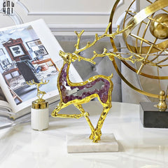 Maison Couture - Tượng Hươu Đồng Brasson Amethyst Jewelry Celestial Elk 21x30'-TƯỢNG TRANG TRÍ-CẬU HAI HOME DECOR