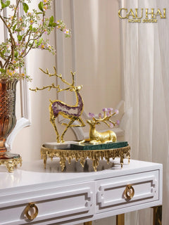 Maison Couture - Tượng Hươu Đồng Brasson Amethyst Jewelry Celestial Elk 21x30'-TƯỢNG TRANG TRÍ-CẬU HAI HOME DECOR