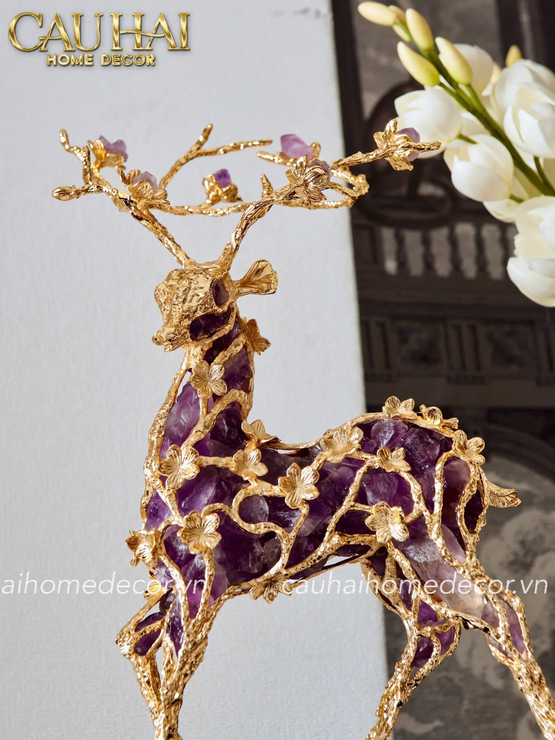 Maison Couture - Tượng Hươu Đồng Đá Thạch Anh Tím Sentinel Prima Gemstones Antler - H44x26-TƯỢNG TRANG TRÍ-CẬU HAI HOME DECOR