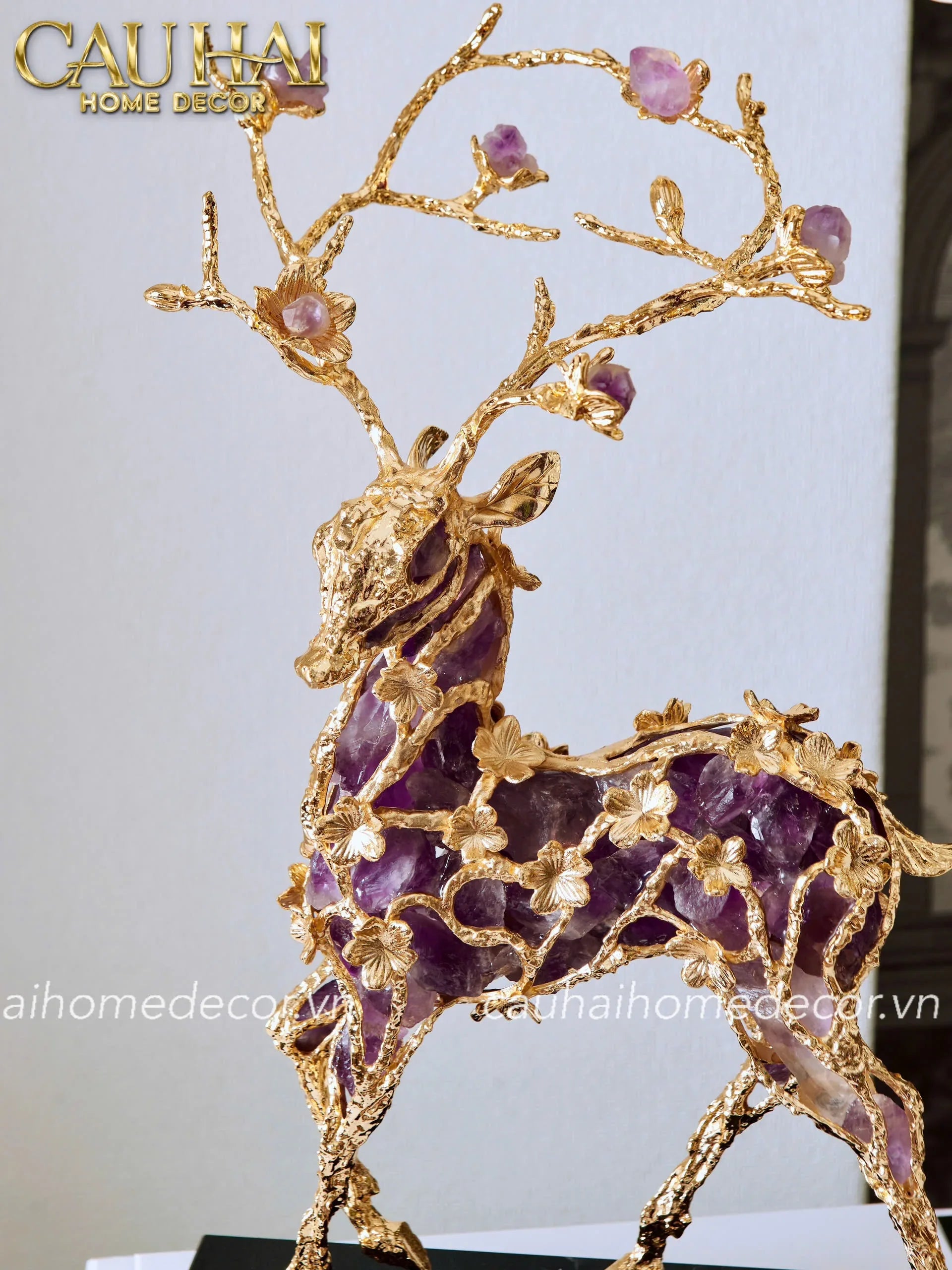 Maison Couture - Tượng Hươu Đồng Đá Thạch Anh Tím Sentinel Prima Gemstones Antler - H44x26-TƯỢNG TRANG TRÍ-CẬU HAI HOME DECOR
