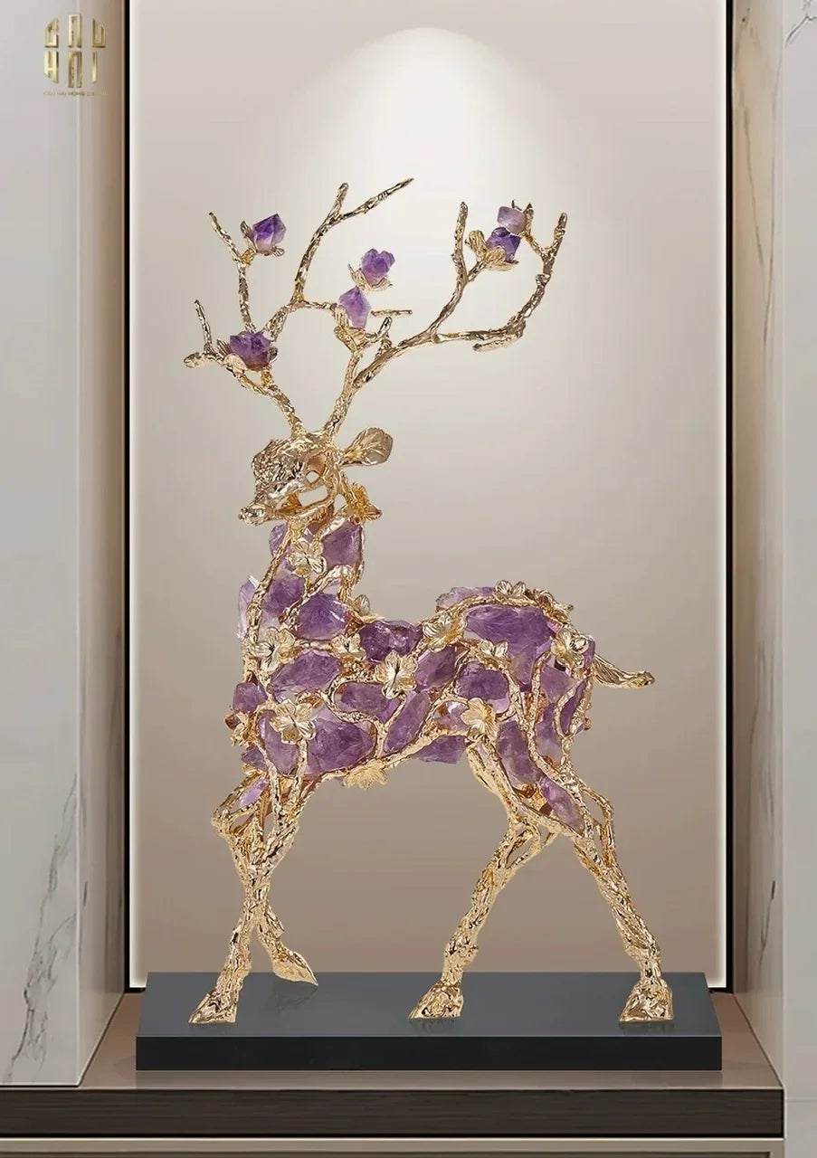 Maison Couture - Tượng Hươu Đồng Đá Thạch Anh Tím Sentinel Prima Gemstones Antler - H44x26-TƯỢNG TRANG TRÍ-CẬU HAI HOME DECOR
