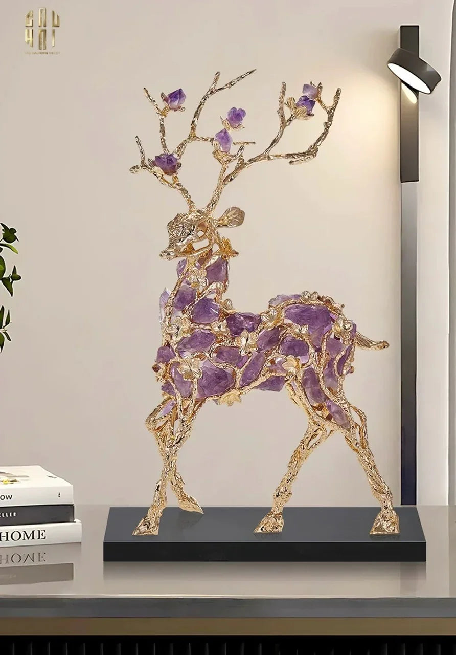 Maison Couture - Tượng Hươu Đồng Đá Thạch Anh Tím Sentinel Prima Gemstones Antler - H44x26-TƯỢNG TRANG TRÍ-CẬU HAI HOME DECOR