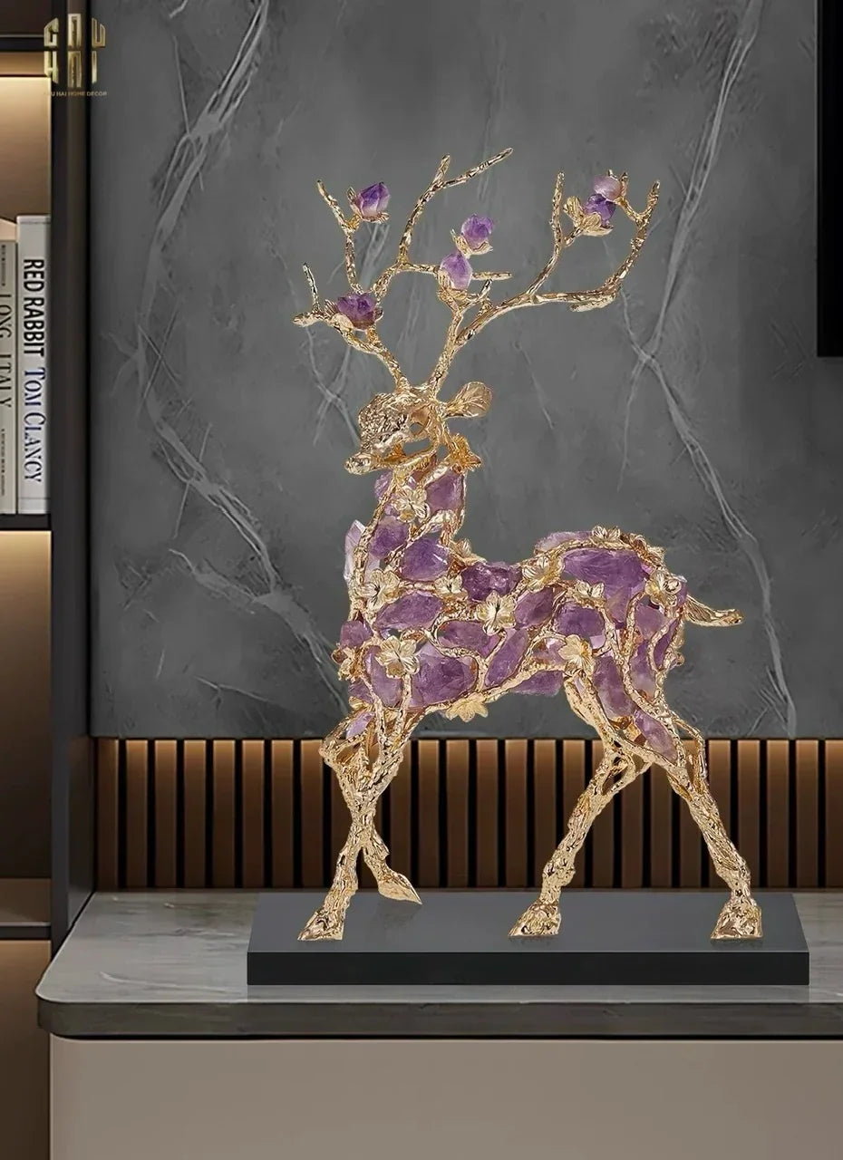 Maison Couture - Tượng Hươu Đồng Đá Thạch Anh Tím Sentinel Prima Gemstones Antler - H44x26-TƯỢNG TRANG TRÍ-CẬU HAI HOME DECOR