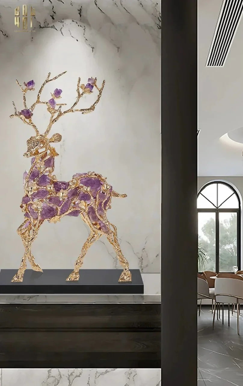 Maison Couture - Tượng Hươu Đồng Đá Thạch Anh Tím Sentinel Prima Gemstones Antler - H44x26-TƯỢNG TRANG TRÍ-CẬU HAI HOME DECOR
