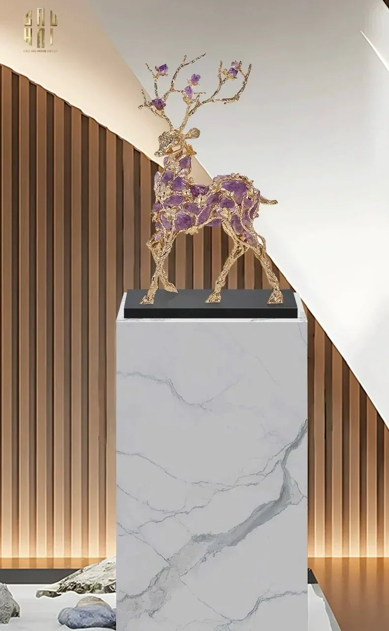 Maison Couture - Tượng Hươu Đồng Đá Thạch Anh Tím Sentinel Prima Gemstones Antler - H44x26-TƯỢNG TRANG TRÍ-CẬU HAI HOME DECOR