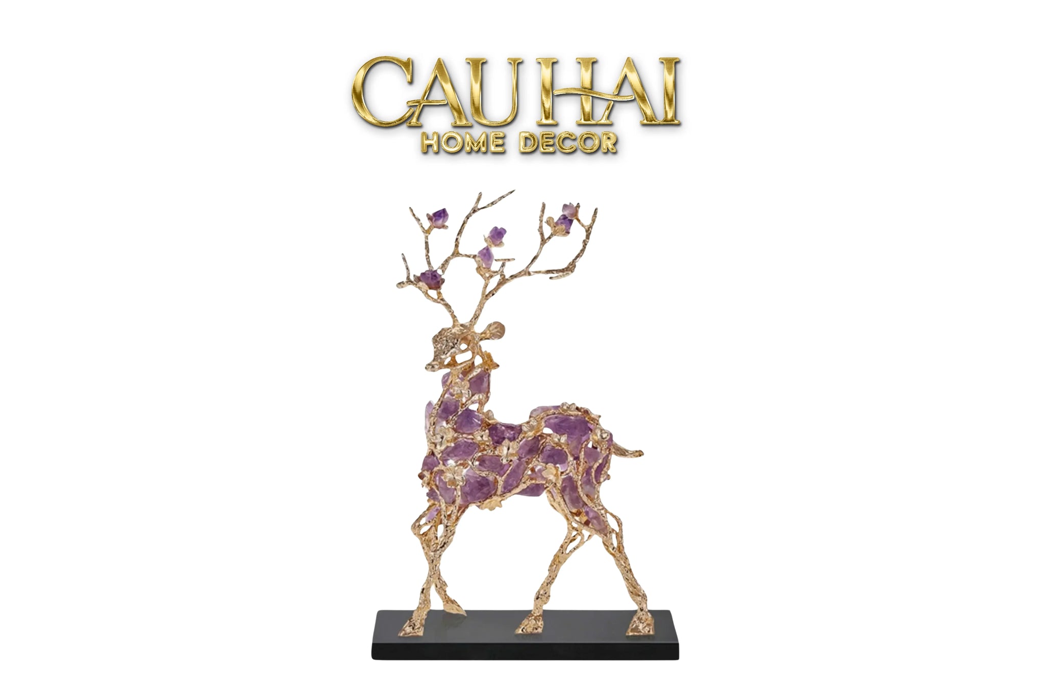 Maison Couture - Tượng Hươu Đồng Đá Thạch Anh Tím Sentinel Prima Gemstones Antler - H44x26-TƯỢNG TRANG TRÍ-CẬU HAI HOME DECOR