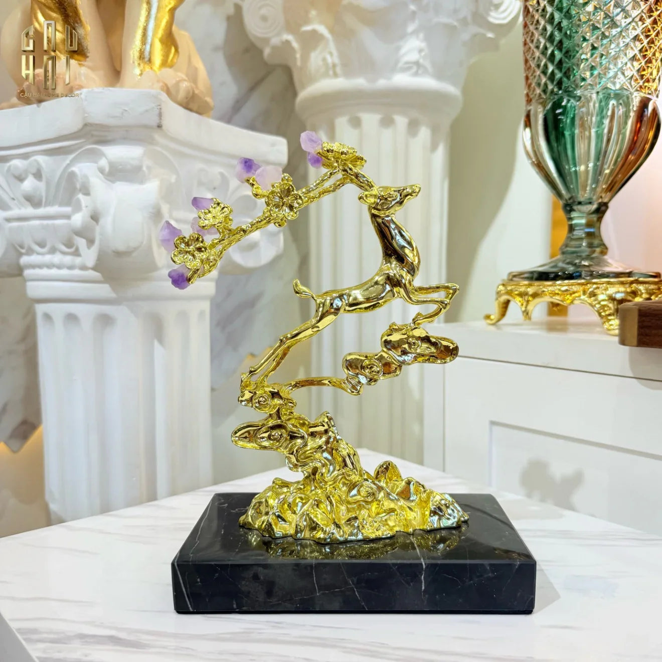 Maison Couture - Tượng Hươu Golden Elk Of Fortune Amethyst-CẬU HAI HOME DECOR