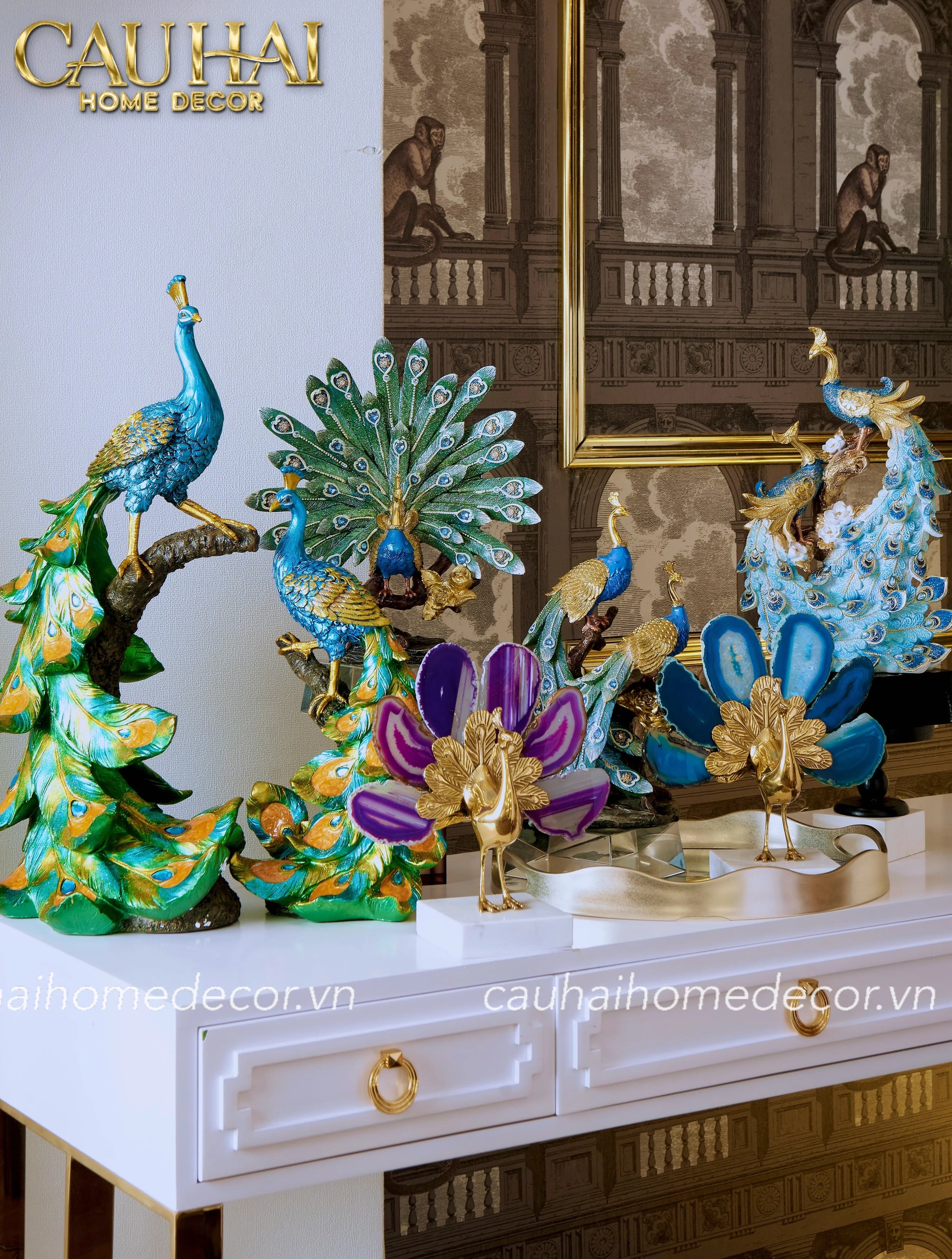 Maison Couture - Tượng Khổng Tước "Le Paon Royal - Bleu Ciel" H45-TƯỢNG TRANG TRÍ-CẬU HAI HOME DECOR