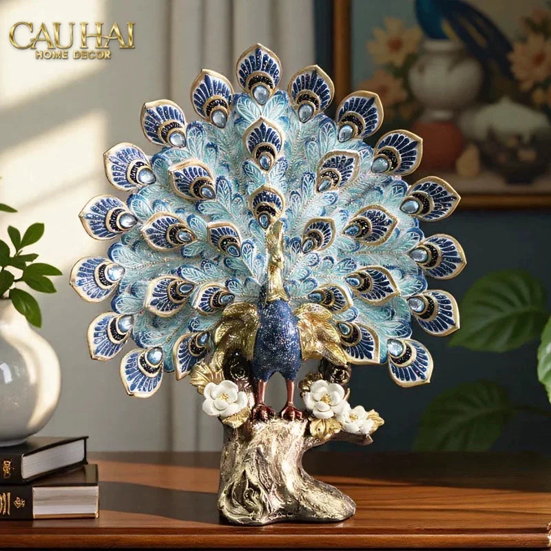 Maison Couture - Tượng Khổng Tước Paon Céleste Bleu Ciel - Empress Fan H33-TƯỢNG TRANG TRÍ-CẬU HAI HOME DECOR