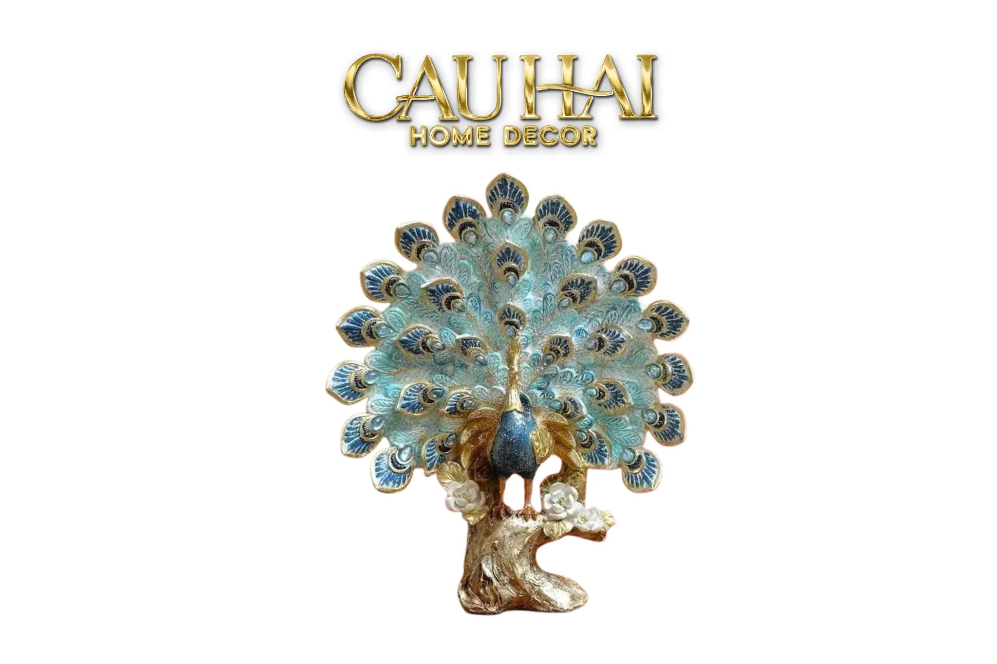 Maison Couture - Tượng Khổng Tước Paon Céleste Bleu Ciel - Empress Fan H33-TƯỢNG TRANG TRÍ-CẬU HAI HOME DECOR