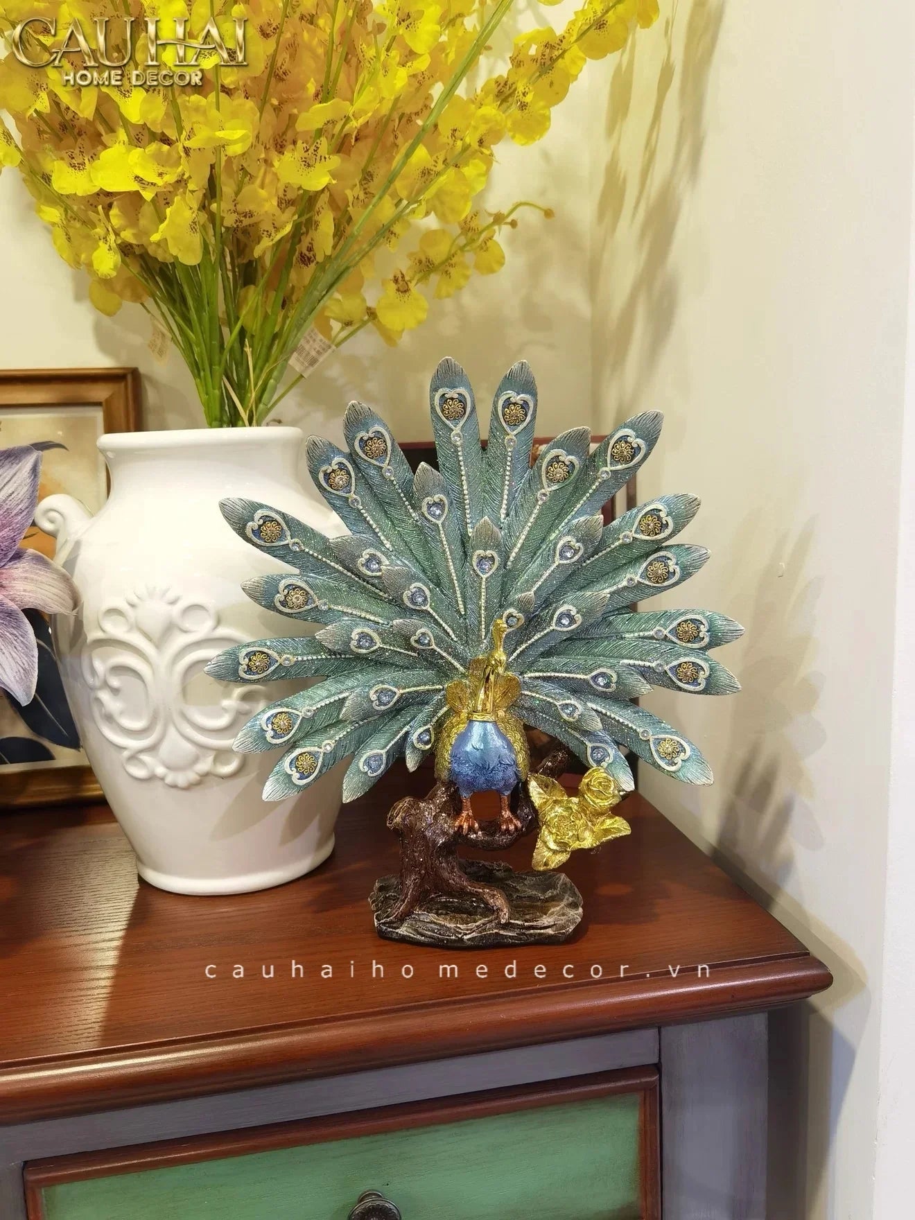 Maison Couture - Tượng Khổng Tước Royal Paon Plumage - Empress Fan 29x31 cm-TƯỢNG TRANG TRÍ-CẬU HAI HOME DECOR