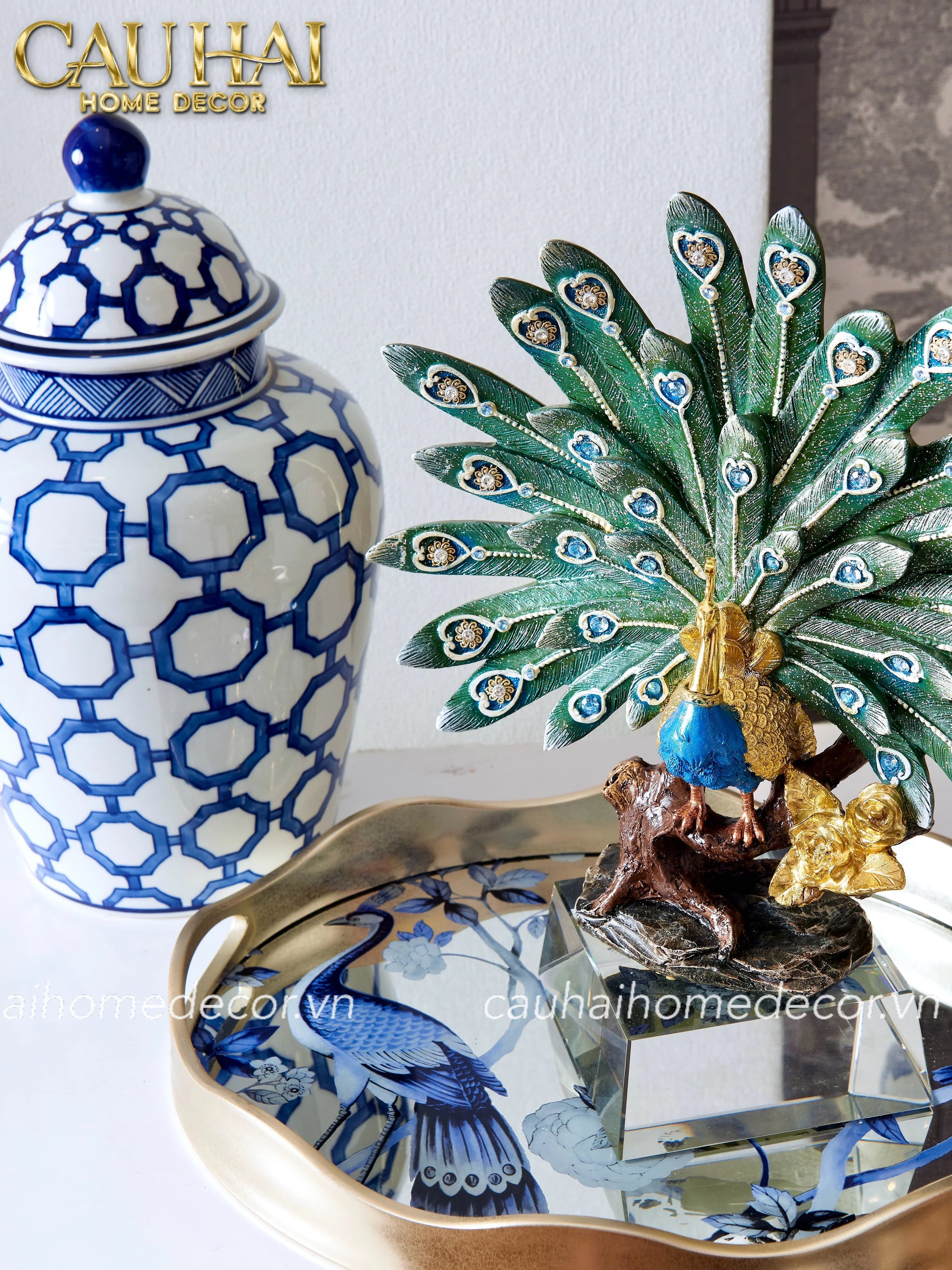 Maison Couture - Tượng Khổng Tước Royal Paon Plumage - Empress Fan 29x31 cm-TƯỢNG TRANG TRÍ-CẬU HAI HOME DECOR