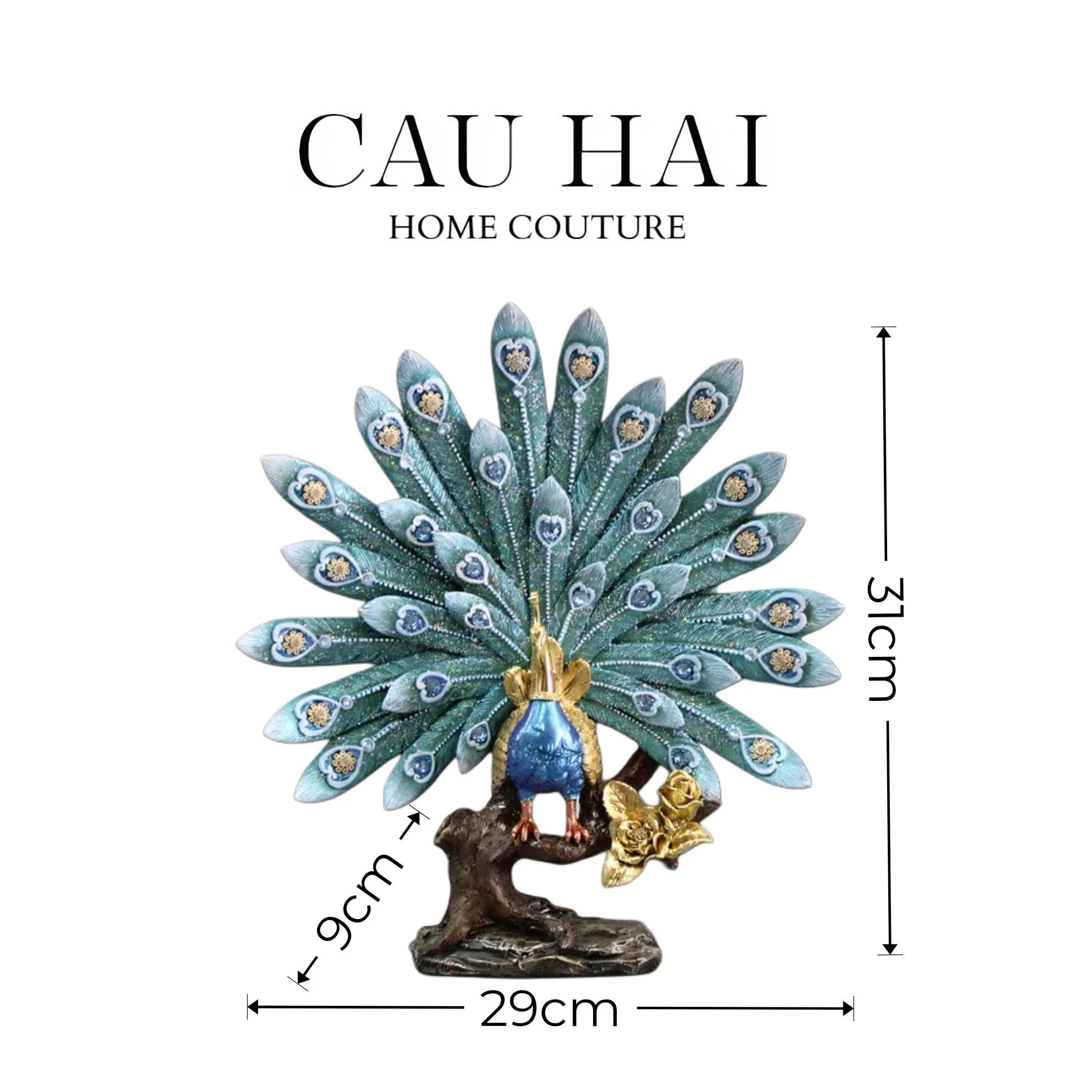Maison Couture - Tượng Khổng Tước Royal Paon Plumage - Empress Fan 29x31 cm-TƯỢNG TRANG TRÍ-CẬU HAI HOME DECOR