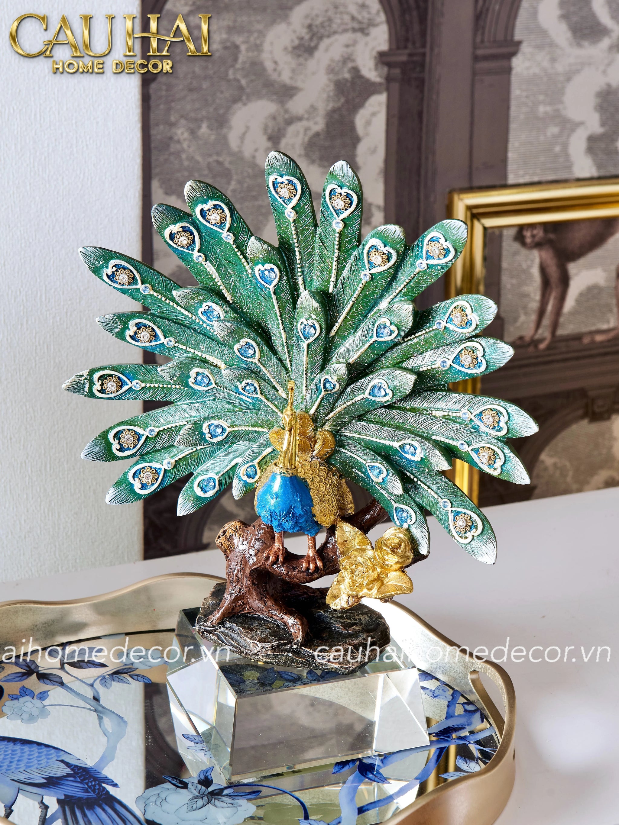 Maison Couture - Tượng Khổng Tước Royal Paon Plumage - Empress Fan 29x31 cm-TƯỢNG TRANG TRÍ-CẬU HAI HOME DECOR