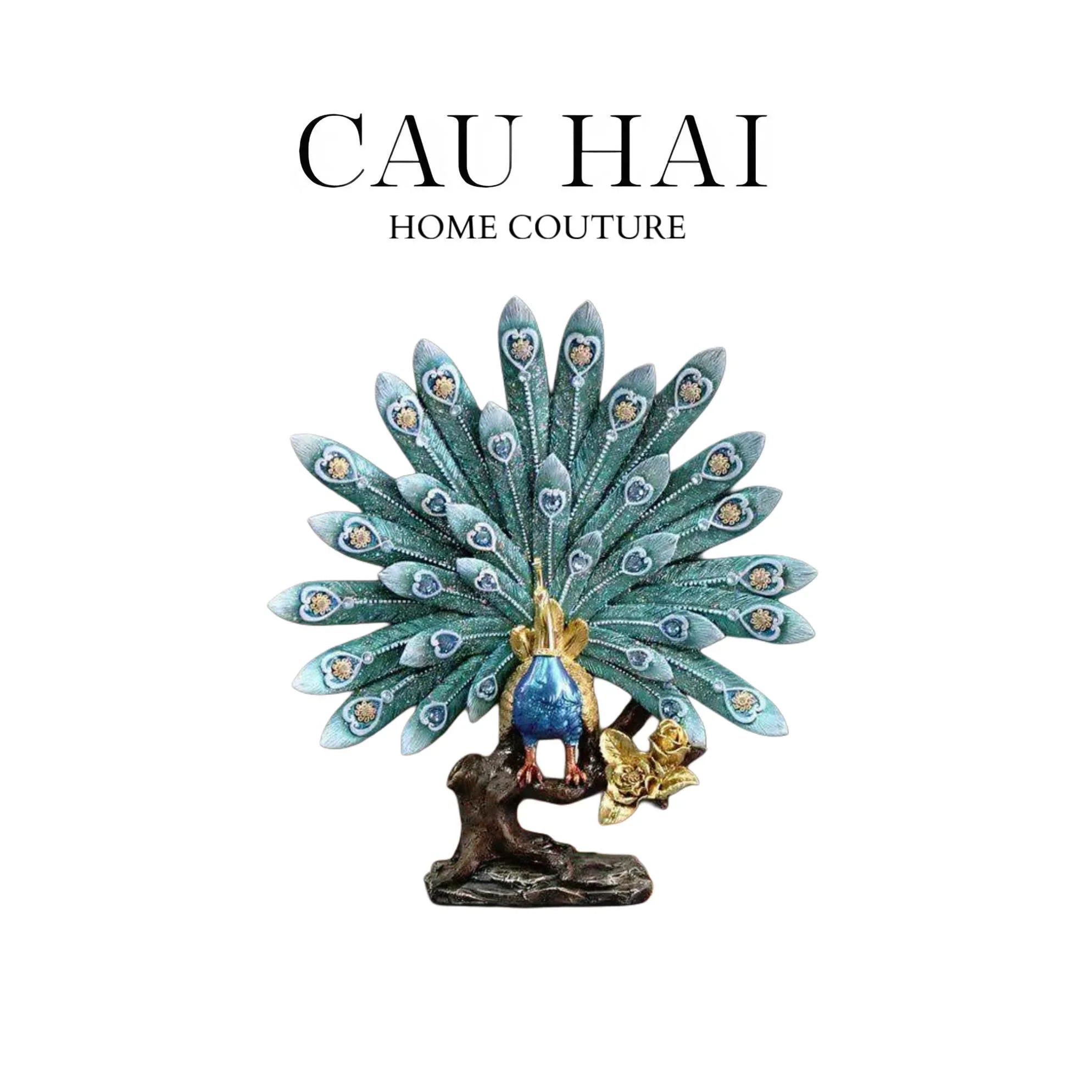 Maison Couture - Tượng Khổng Tước Royal Paon Plumage - Empress Fan 29x31 cm-TƯỢNG TRANG TRÍ-CẬU HAI HOME DECOR