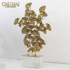 Maison Couture - Tượng Lá Ngân Hạnh Bằng Đồng - Đá Thạch Anh Tím Grandeur Brasson Ginkgo Amethyst 35x60-TƯỢNG TRANG TRÍ-CẬU HAI HOME DECOR