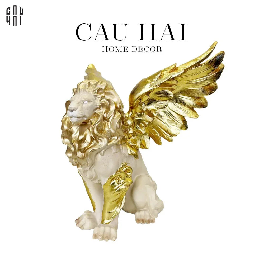 Maison Couture - Tượng Majestic Golden Lion - Gold Dust 50Cm-TƯỢNG TRANG TRÍ-CẬU HAI HOME DECOR