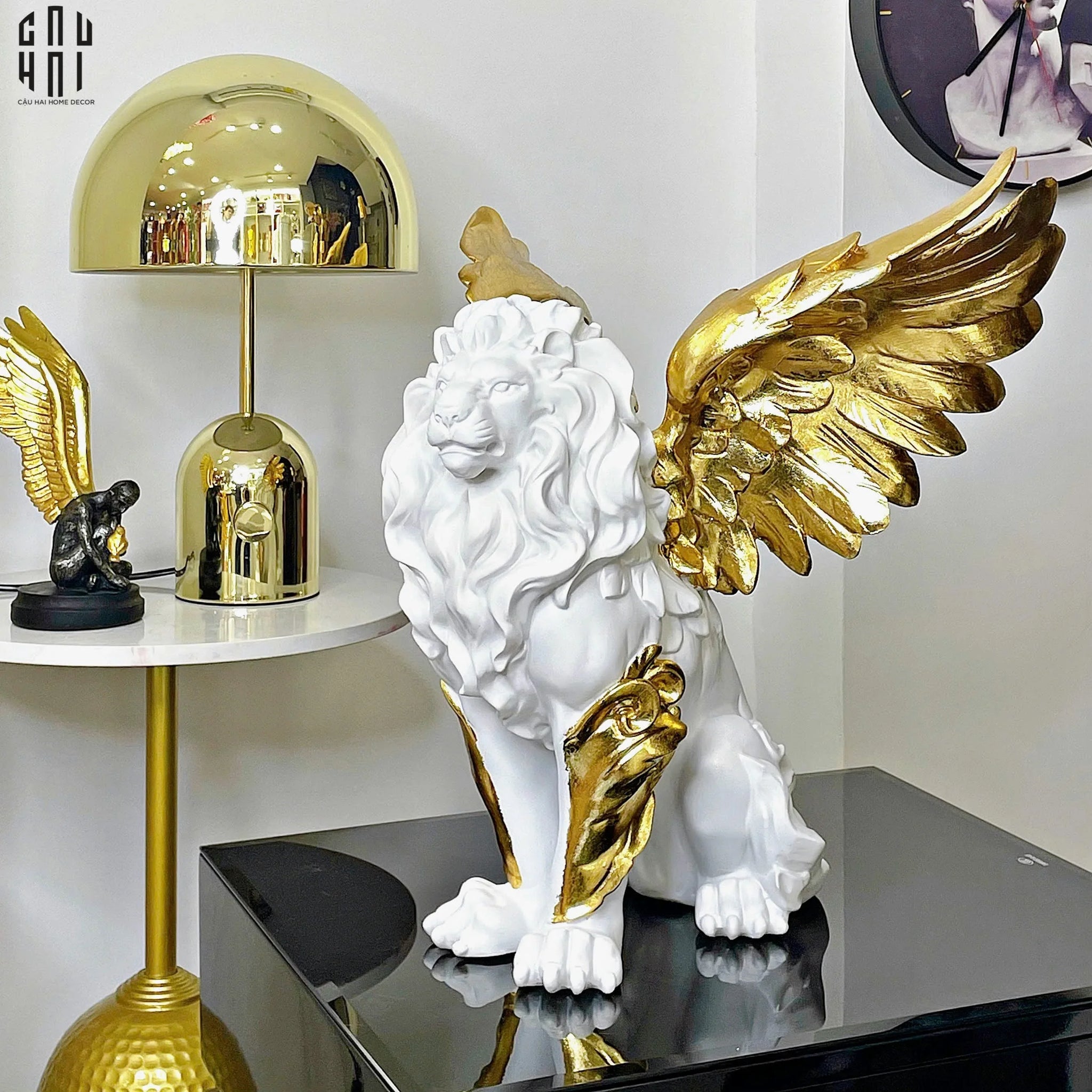 Maison Couture - Tượng Majestic White Lion - Gold Dust 50Cm-TƯỢNG TRANG TRÍ-CẬU HAI HOME DECOR