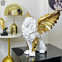 Maison Couture - Tượng Majestic White Lion - Gold Dust 50Cm-TƯỢNG TRANG TRÍ-CẬU HAI HOME DECOR