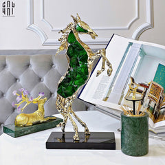 Maison Couture - Tượng Ngựa Bằng Đồng Đá Flotite Green - Brasson Équestre Cheval Émeraude 20x40-TƯỢNG TRANG TRÍ-CẬU HAI HOME DECOR