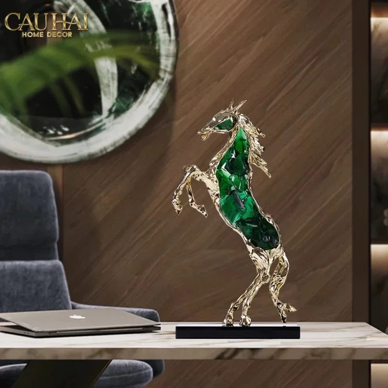 Maison Couture - Tượng Ngựa Bằng Đồng Đá Flotite Green - Brasson Équestre Cheval Émeraude 20x40-TƯỢNG TRANG TRÍ-CẬU HAI HOME DECOR