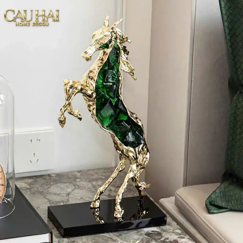 Maison Couture - Tượng Ngựa Bằng Đồng Đá Flotite Green - Brasson Équestre Cheval Émeraude 20x40-TƯỢNG TRANG TRÍ-CẬU HAI HOME DECOR