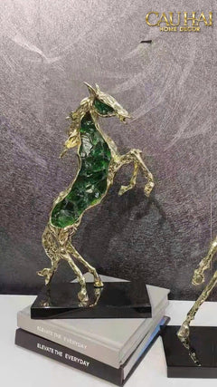 Maison Couture - Tượng Ngựa Bằng Đồng Đá Flotite Green - Brasson Équestre Cheval Émeraude 20x40-TƯỢNG TRANG TRÍ-CẬU HAI HOME DECOR