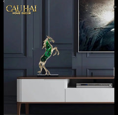 Maison Couture - Tượng Ngựa Bằng Đồng Đá Flotite Green - Brasson Équestre Cheval Émeraude 20x40-TƯỢNG TRANG TRÍ-CẬU HAI HOME DECOR