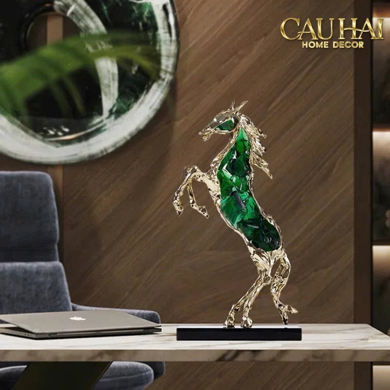 Maison Couture - Tượng Ngựa Bằng Đồng Đá Flotite Green - Brasson Équestre Cheval Émeraude 20x40-TƯỢNG TRANG TRÍ-CẬU HAI HOME DECOR